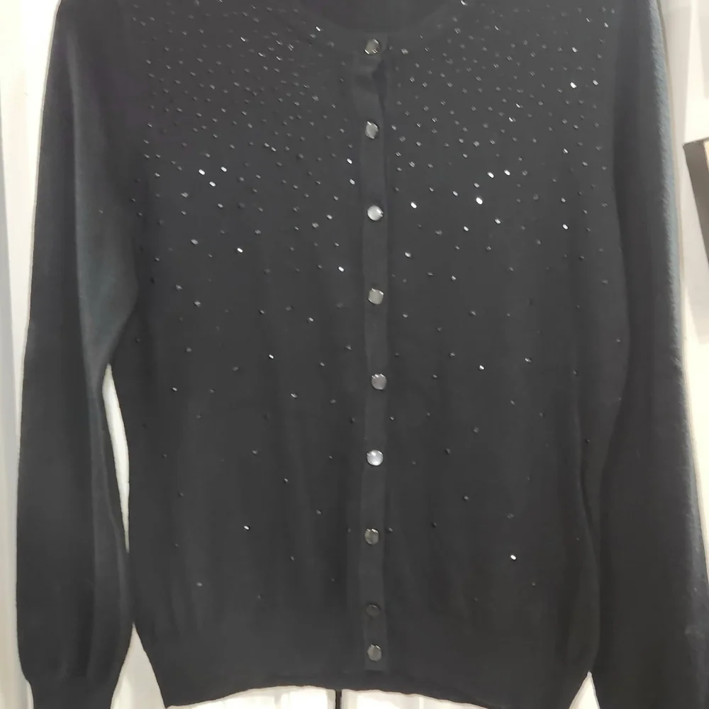 MERONA Black Sparkly Button Down Cotton Long Sleeve Cardigan Sweater Medium - Picture 2 of 7